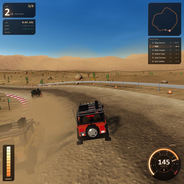 A frame from the jeep race written by Model not recorded