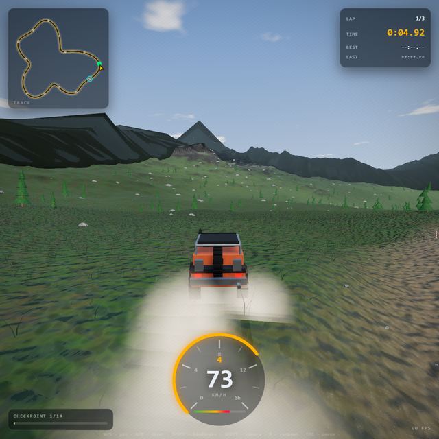 A frame from the jeep race written by DeepSeek V4.1 Flash