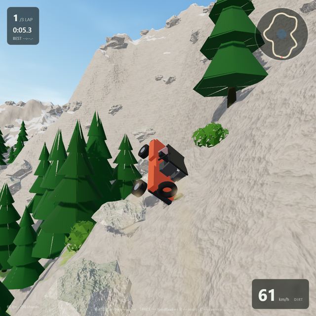 A frame from the jeep race written by Claude Fable 5.1