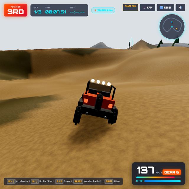 A frame from the jeep race written by Gemini 3.7 Flash