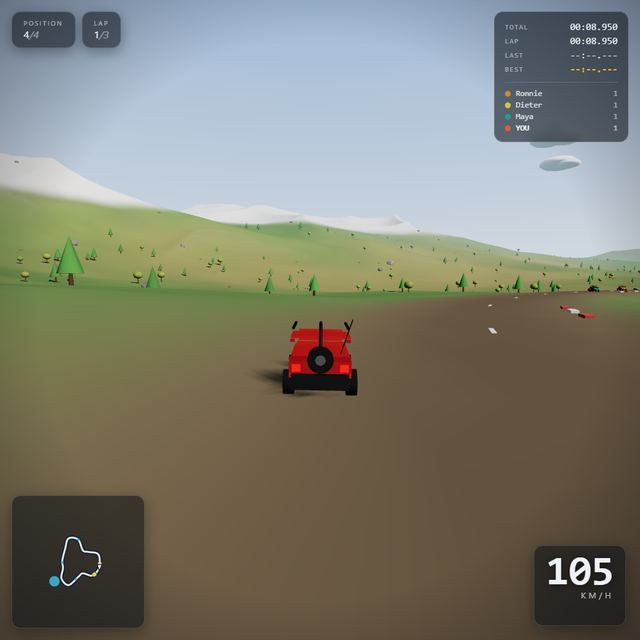 A frame from the jeep race written by GLM-5.3-Flash