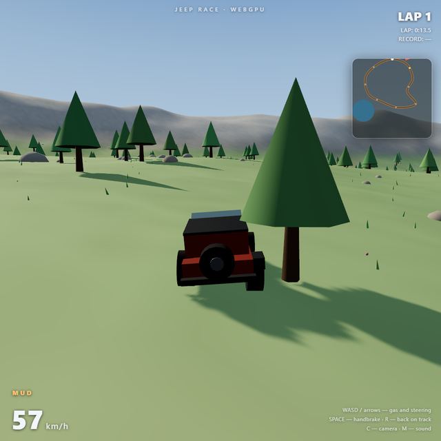 A frame from the jeep race written by Qwen3.8 27B