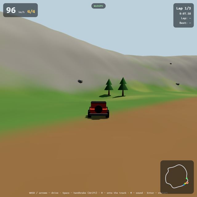 A frame from the jeep race written by Model not recorded