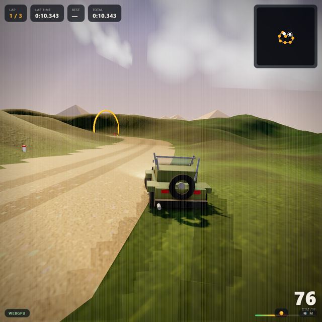 A frame from the jeep race written by Model not recorded