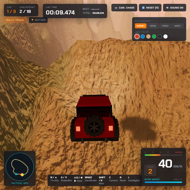 A frame from the jeep race written by Model not recorded